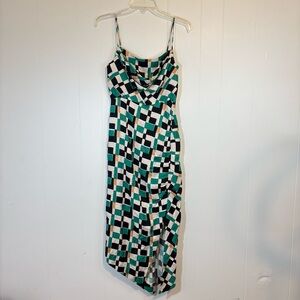 By Anthropologie Sleeveless Draped-Back Asymmetric Slip Midi Green Dress Sz 4
